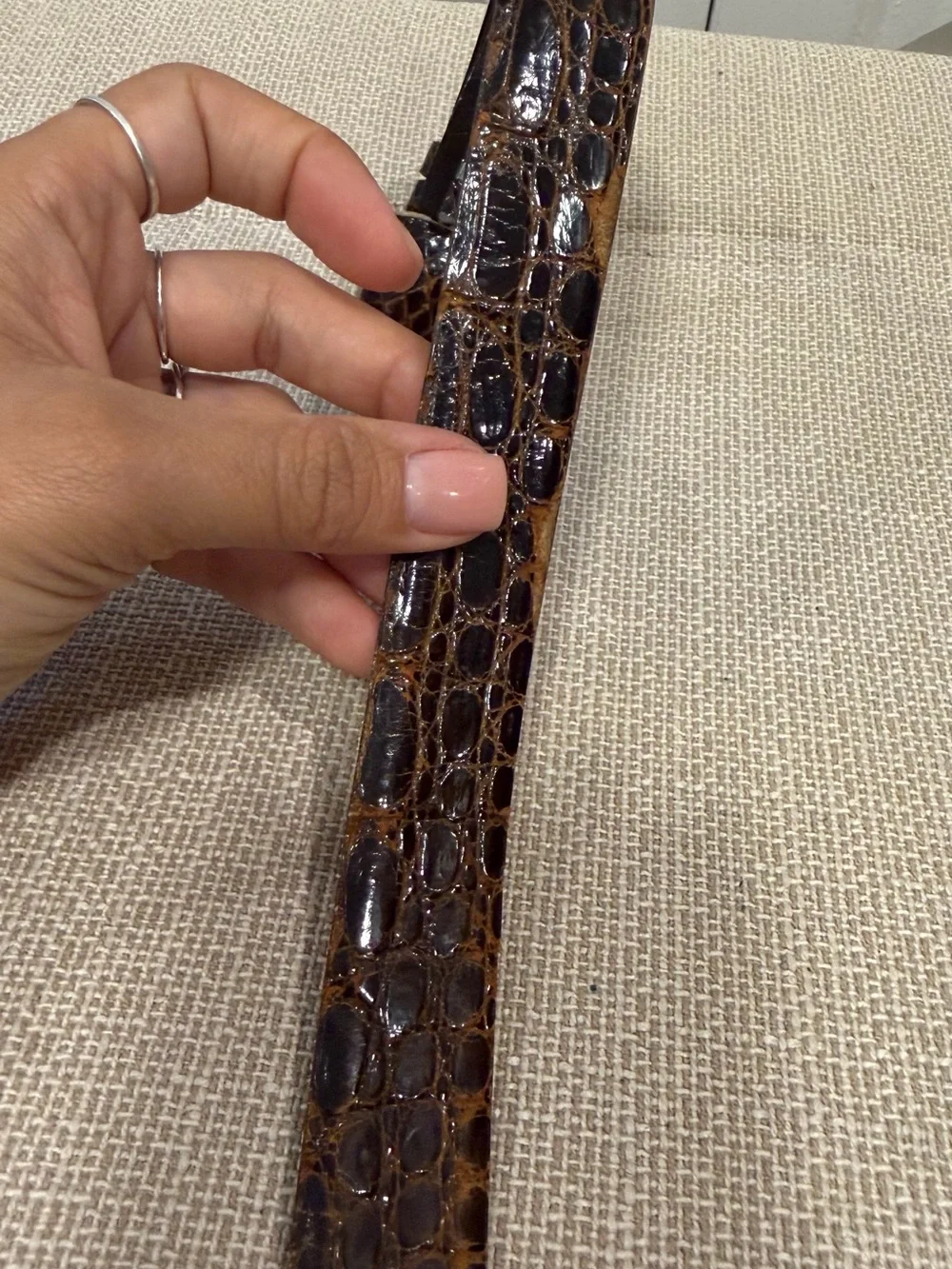 Vintage Brown Leather Crocodile Skin Women’s Belt Size 34